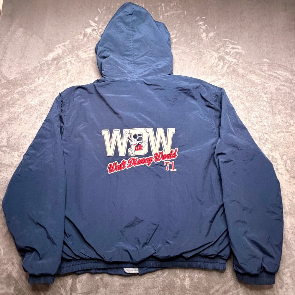 Vtg‎ Walt Disney World Windbreaker Jacket Mens Sz L Navy Mickey Mouse WDW Hooded